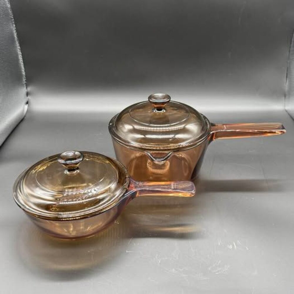 Vintage Visions by Pyrex Amber Glass Saucepan and Skillet Set with Lids